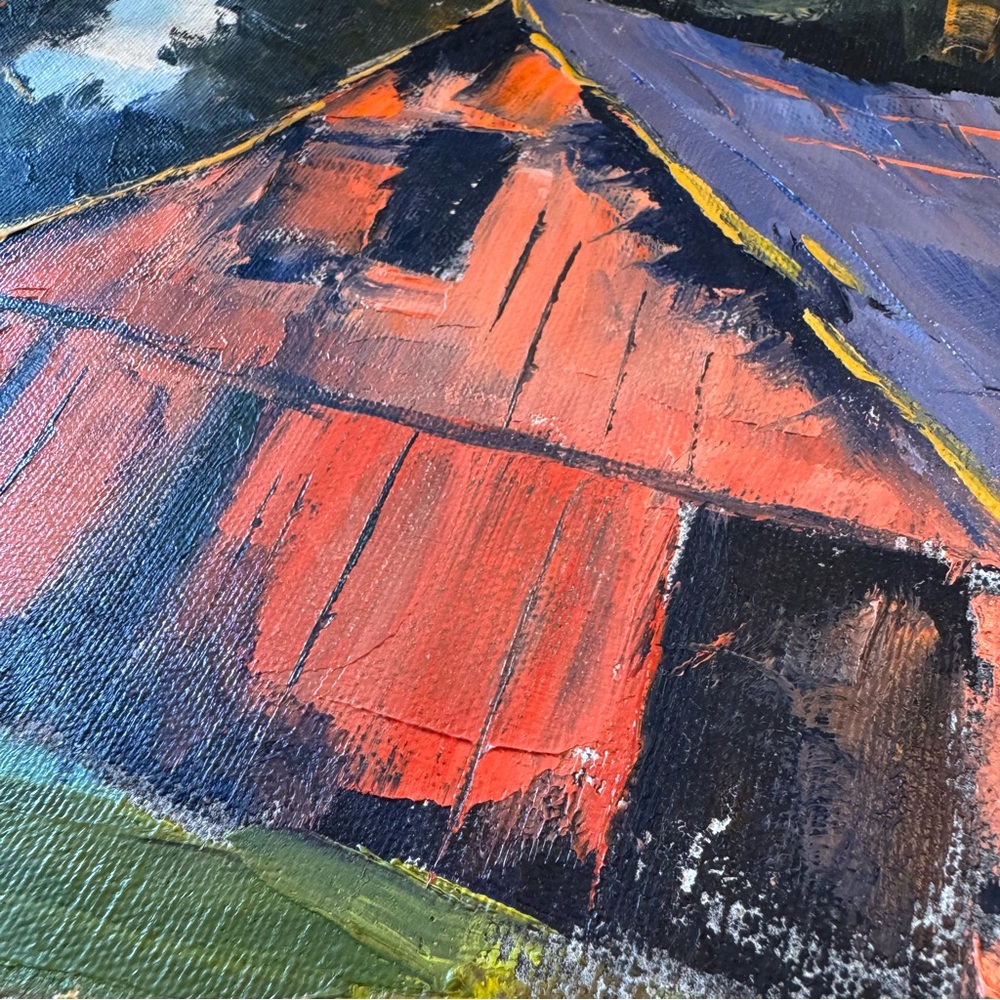 Red Barn Original Painting 14 Feathers 16x20 Canvas Art - Picture 6 of 9